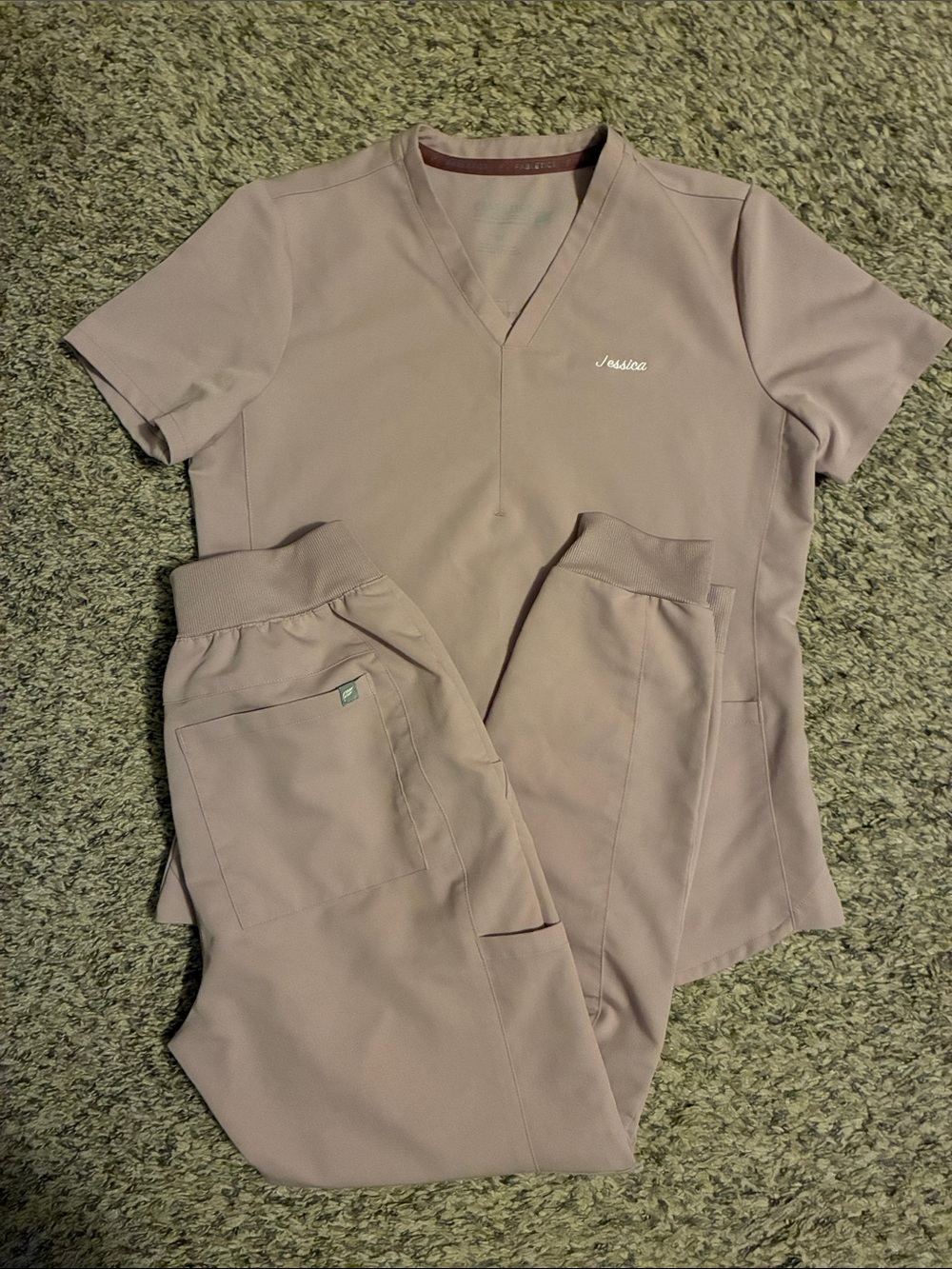 Fabletics scrub set with method two pocket top and on call joggers- size XS